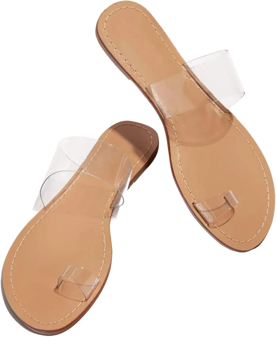 Wild Diva Womens Open Toe Transparent Clear Wide Band Slides Flat Sandal Shoe Flip Flop