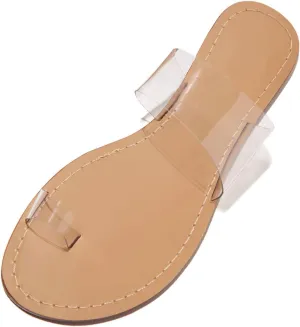 Wild Diva Womens Open Toe Transparent Clear Wide Band Slides Flat Sandal Shoe Flip Flop
