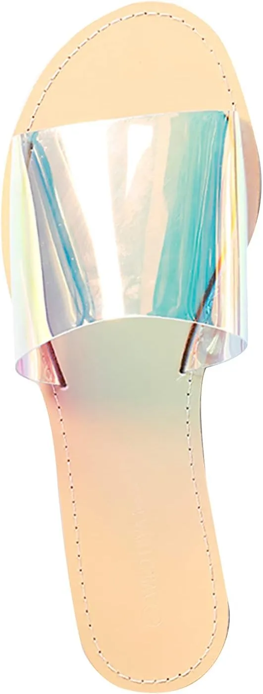 Wild Diva Womens Open Toe Transparent Clear Wide Band Slides Flat Sandal Shoe Flip Flop