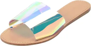 Wild Diva Womens Open Toe Transparent Clear Wide Band Slides Flat Sandal Shoe Flip Flop