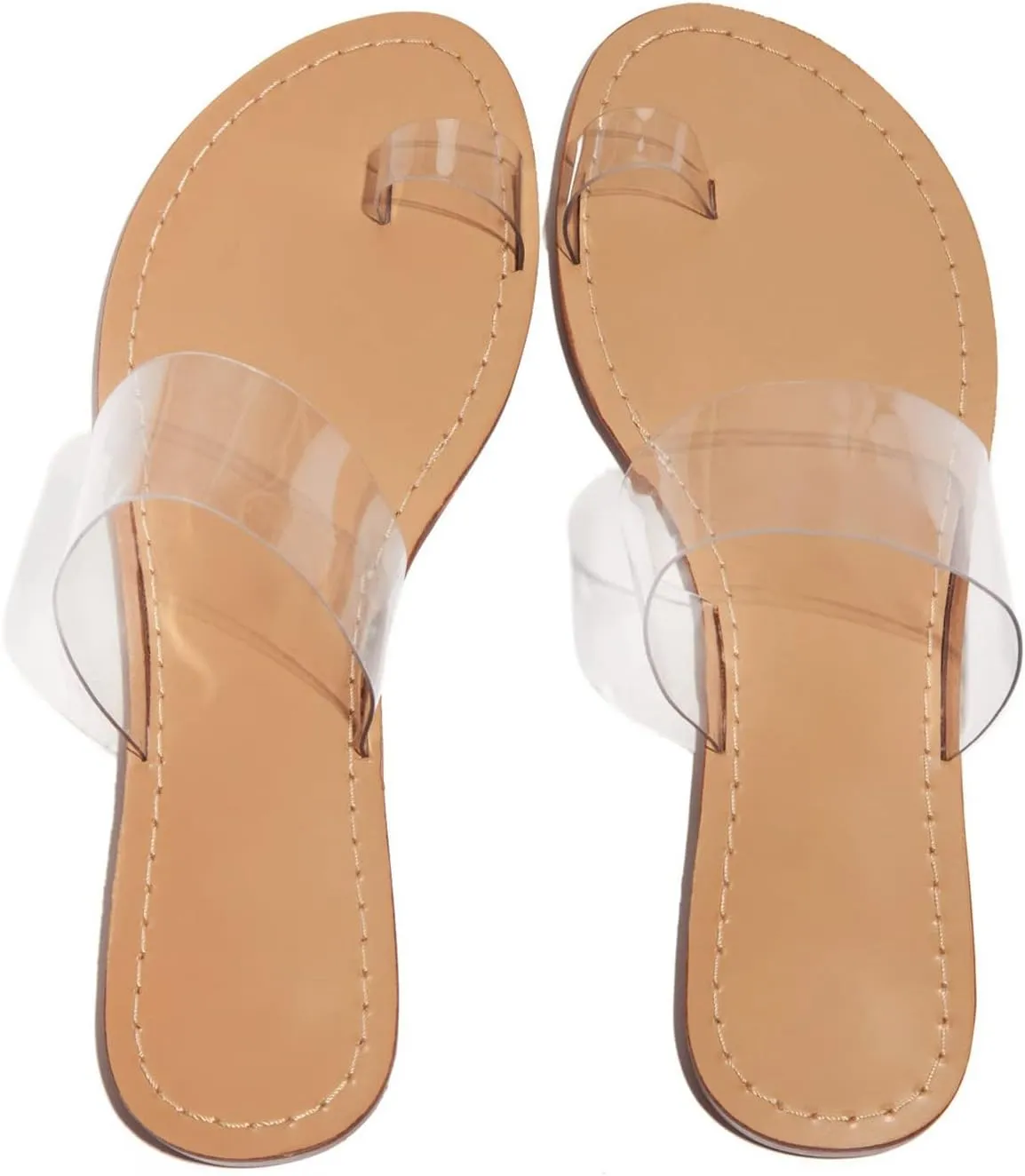 Wild Diva Womens Open Toe Transparent Clear Wide Band Slides Flat Sandal Shoe Flip Flop