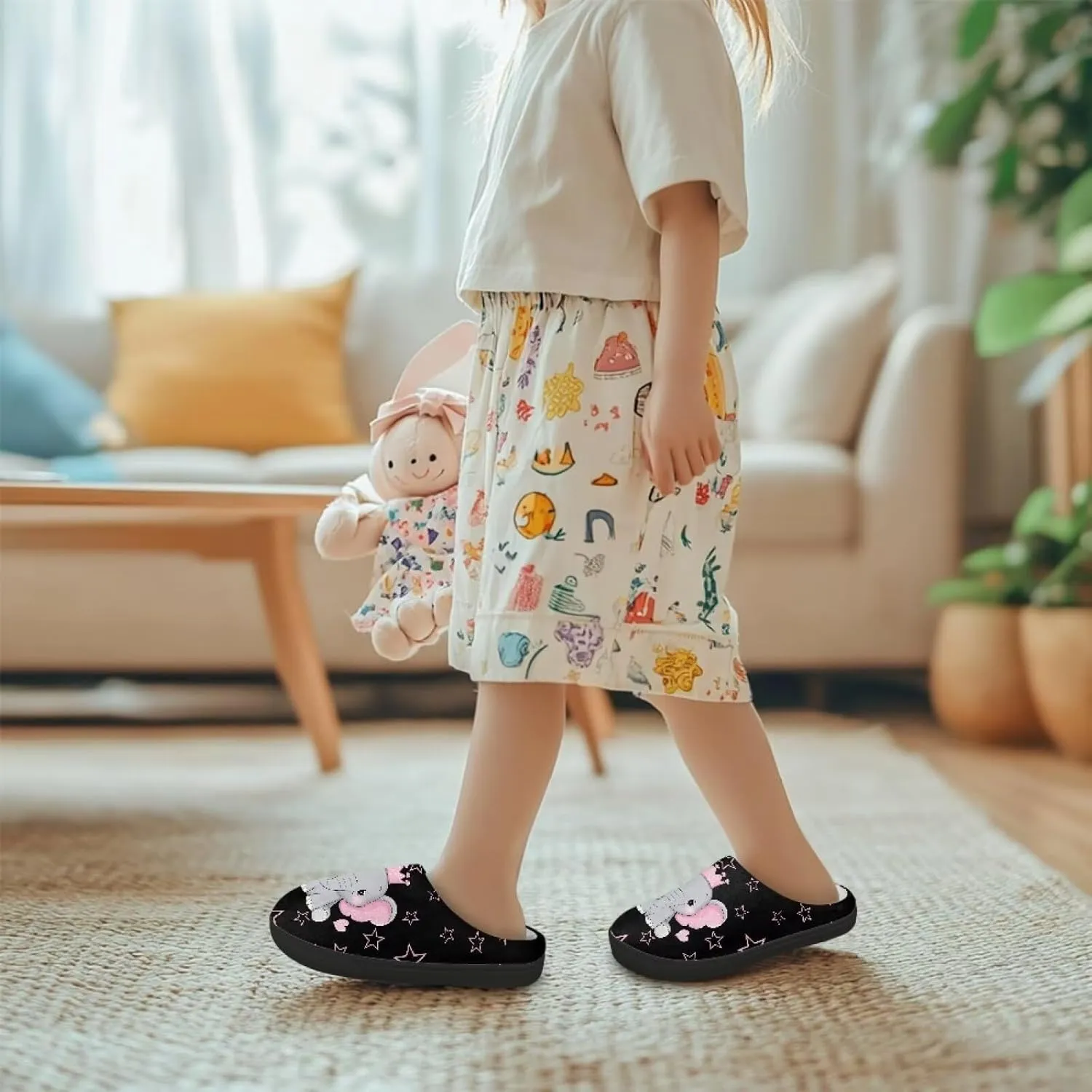 Winter Fuzzy Slippers for Kids, Soft Comfy House Slippers for Bedroom, Closed Toe Anti-Skid Scuff Slippers