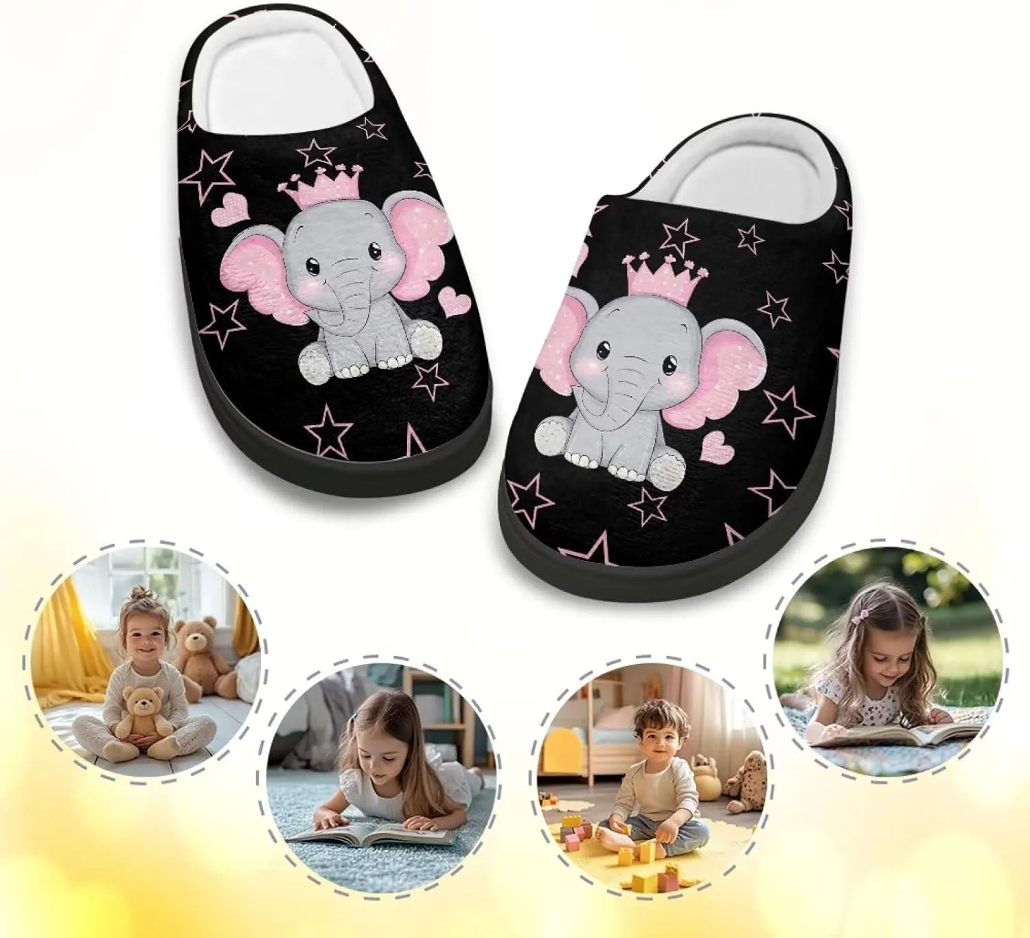 Winter Fuzzy Slippers for Kids, Soft Comfy House Slippers for Bedroom, Closed Toe Anti-Skid Scuff Slippers