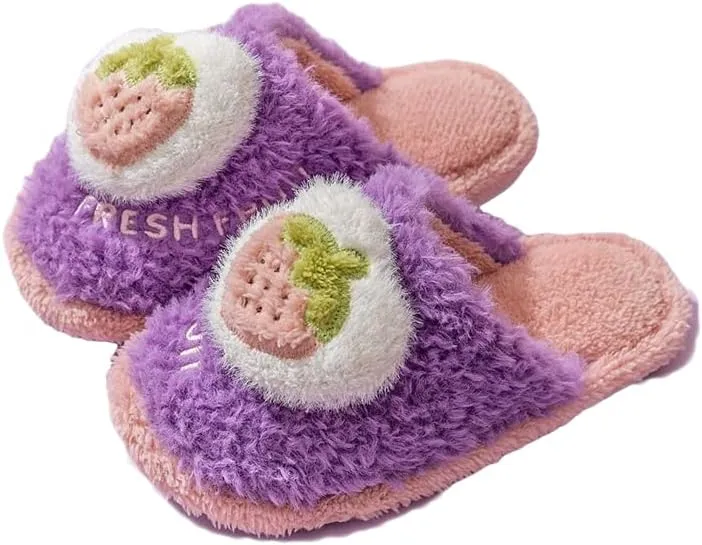 Winter Kawaii Warm Cozy Soft Fleece Fluffy Fuzzy Plush Fruit House Slipper