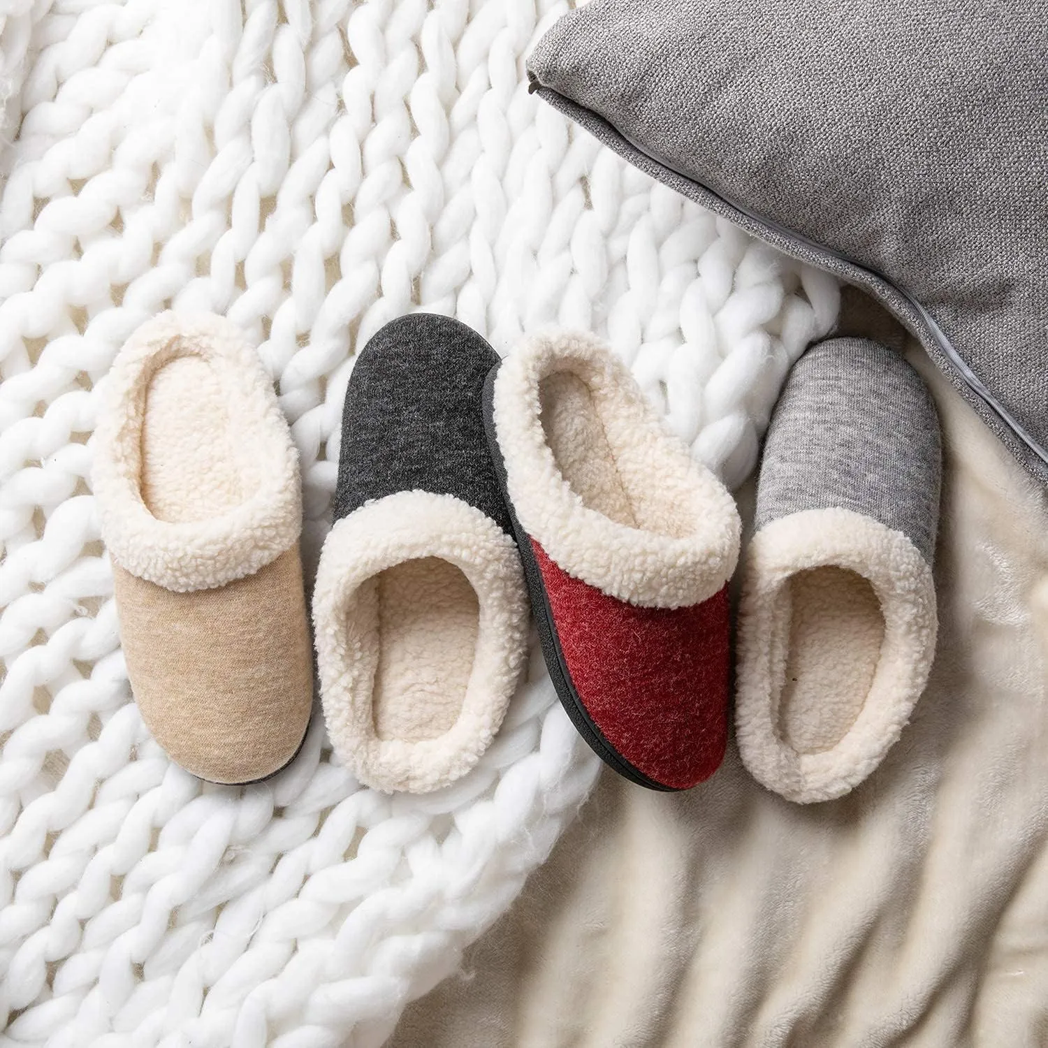 Wishcotton Women's Lamb-rub Sherpa House Slippers Memory Foam Indoor Outdoor