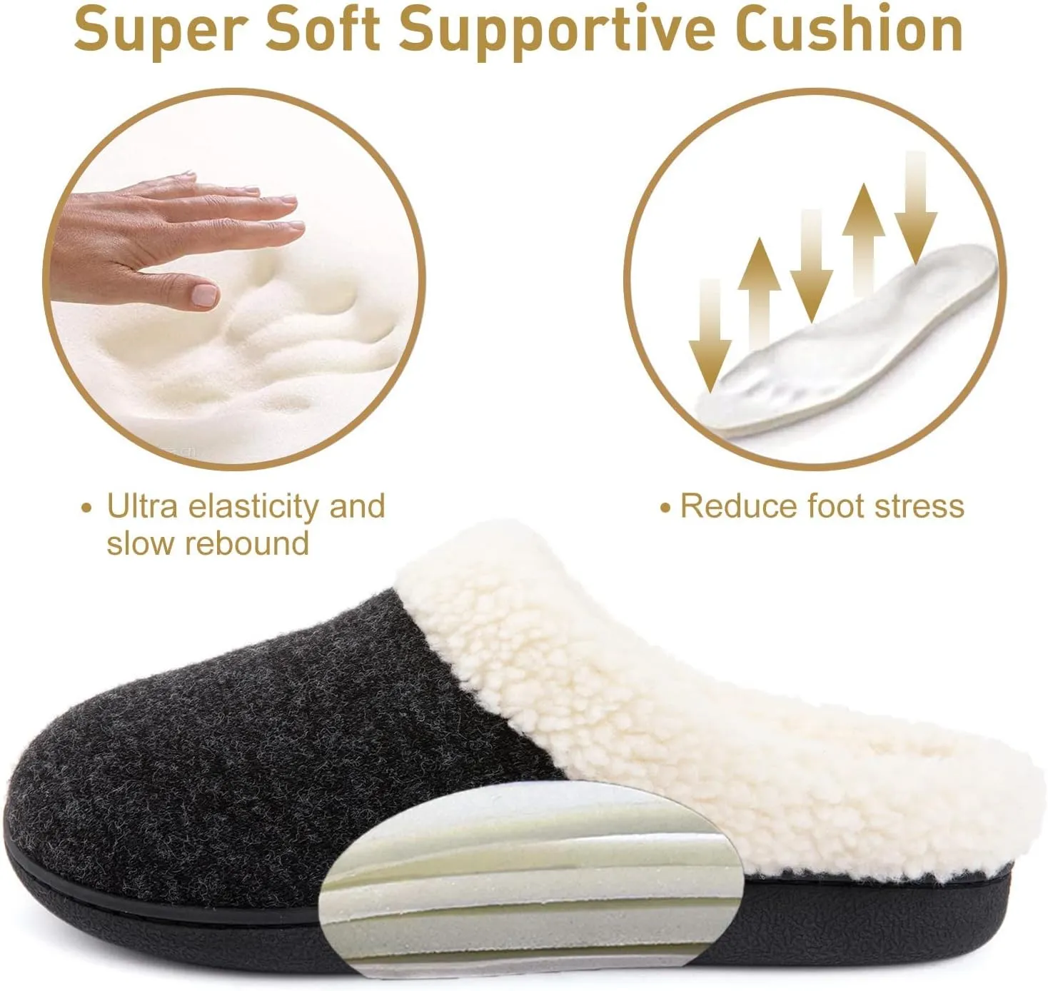 Wishcotton Women's Lamb-rub Sherpa House Slippers Memory Foam Indoor Outdoor