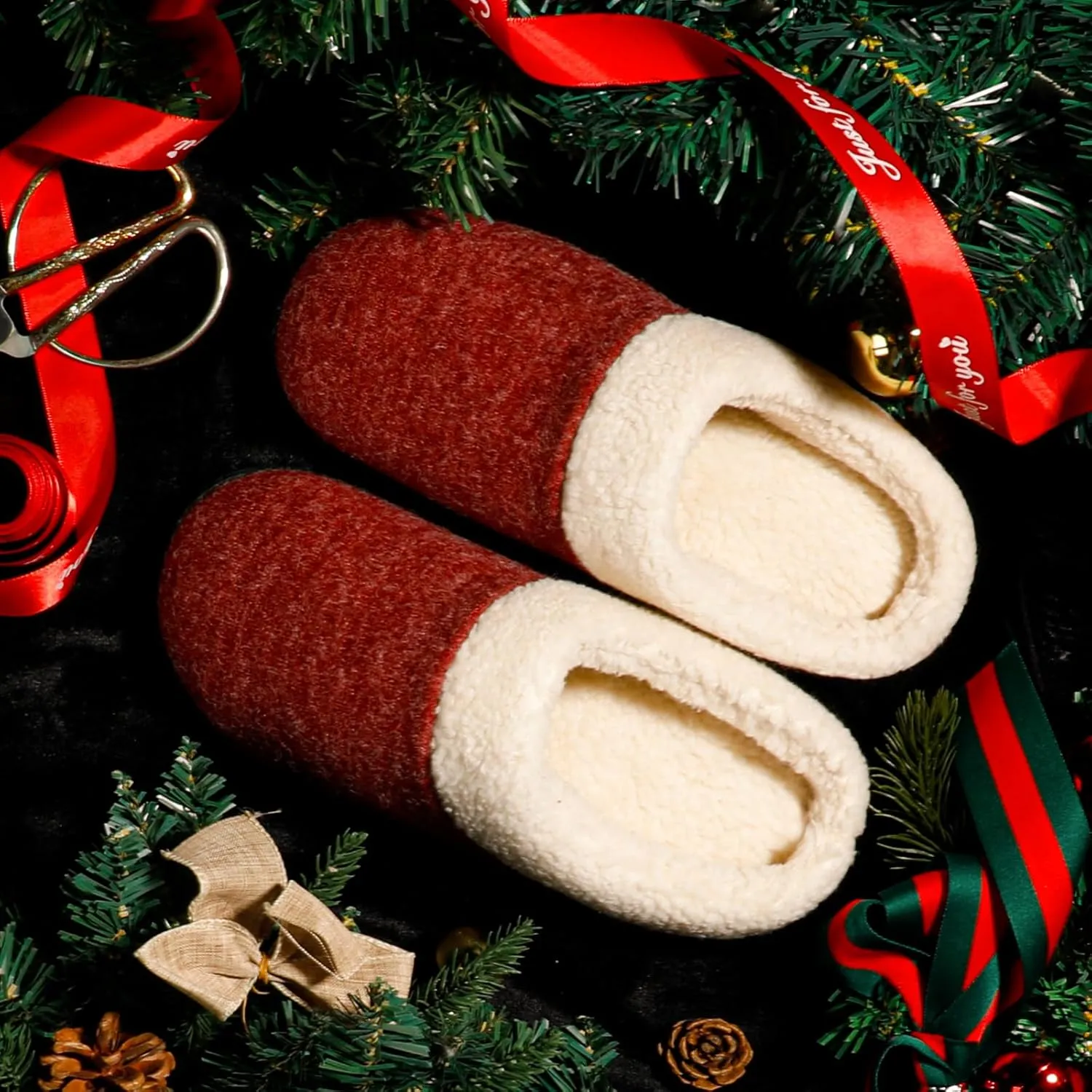 Wishcotton Women's Lamb-rub Sherpa House Slippers Memory Foam Indoor Outdoor