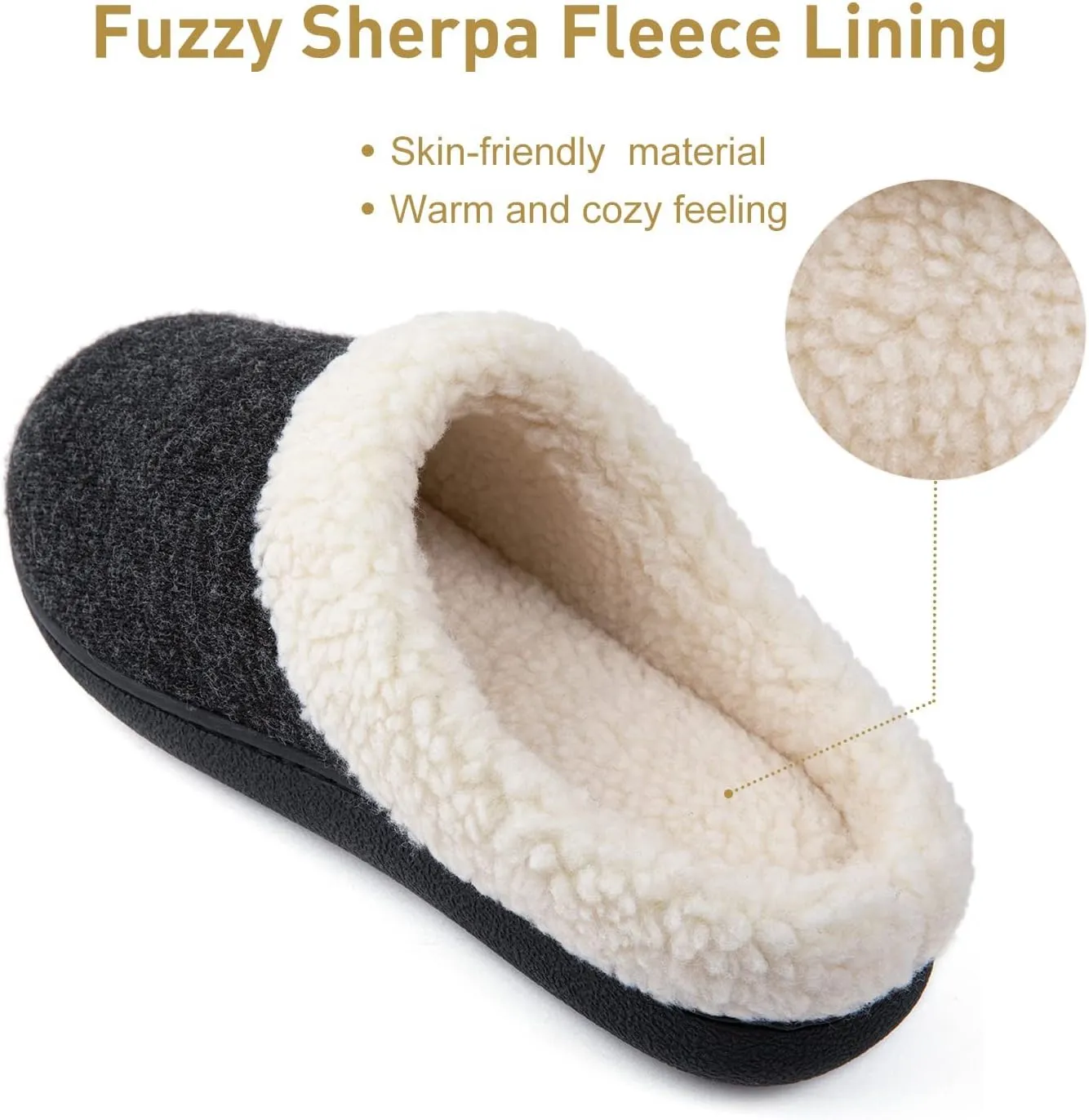 Wishcotton Women's Lamb-rub Sherpa House Slippers Memory Foam Indoor Outdoor