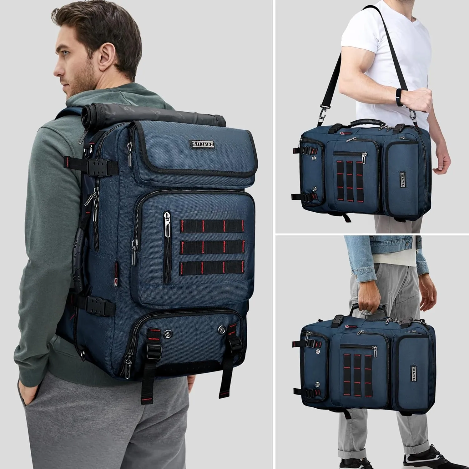 WITZMAN Carry on Travel Backpack for Men Airline Approved Convertible Nylon Duffle Backpack Luggage Bag (B682 Blue