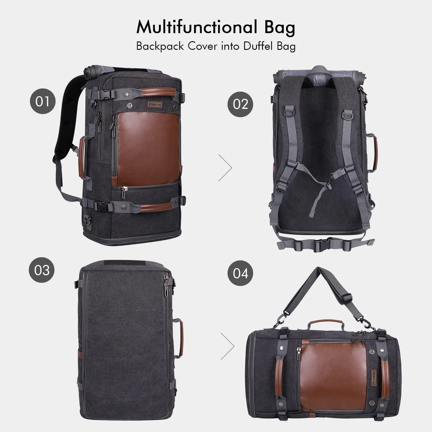 WITZMAN Travel Backpack for Men Women Carry on Luggage Backpack Canvas Rucksack Duffel bag with Shoe Compartment