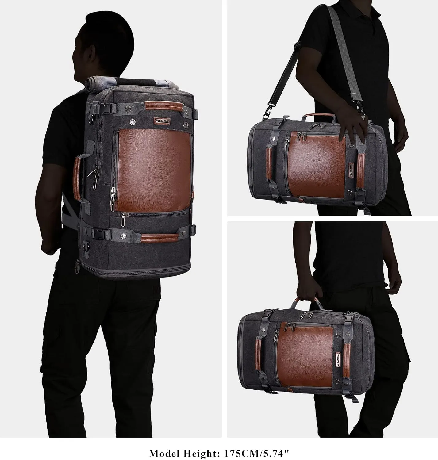WITZMAN Travel Backpack for Men Women Carry on Luggage Backpack Canvas Rucksack Duffel bag with Shoe Compartment