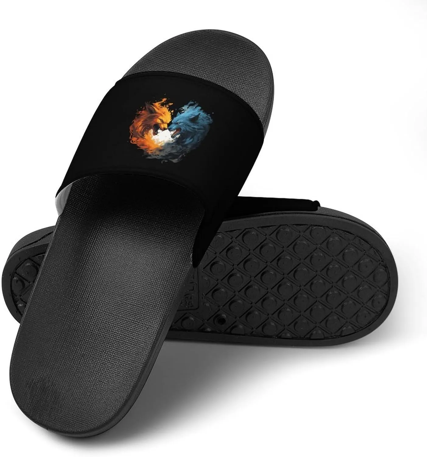 Wolf Face in Ice and Fire PVC Home Slippers Non Slip Shower Shoes Bathroom Slippers Sandals for Women Men