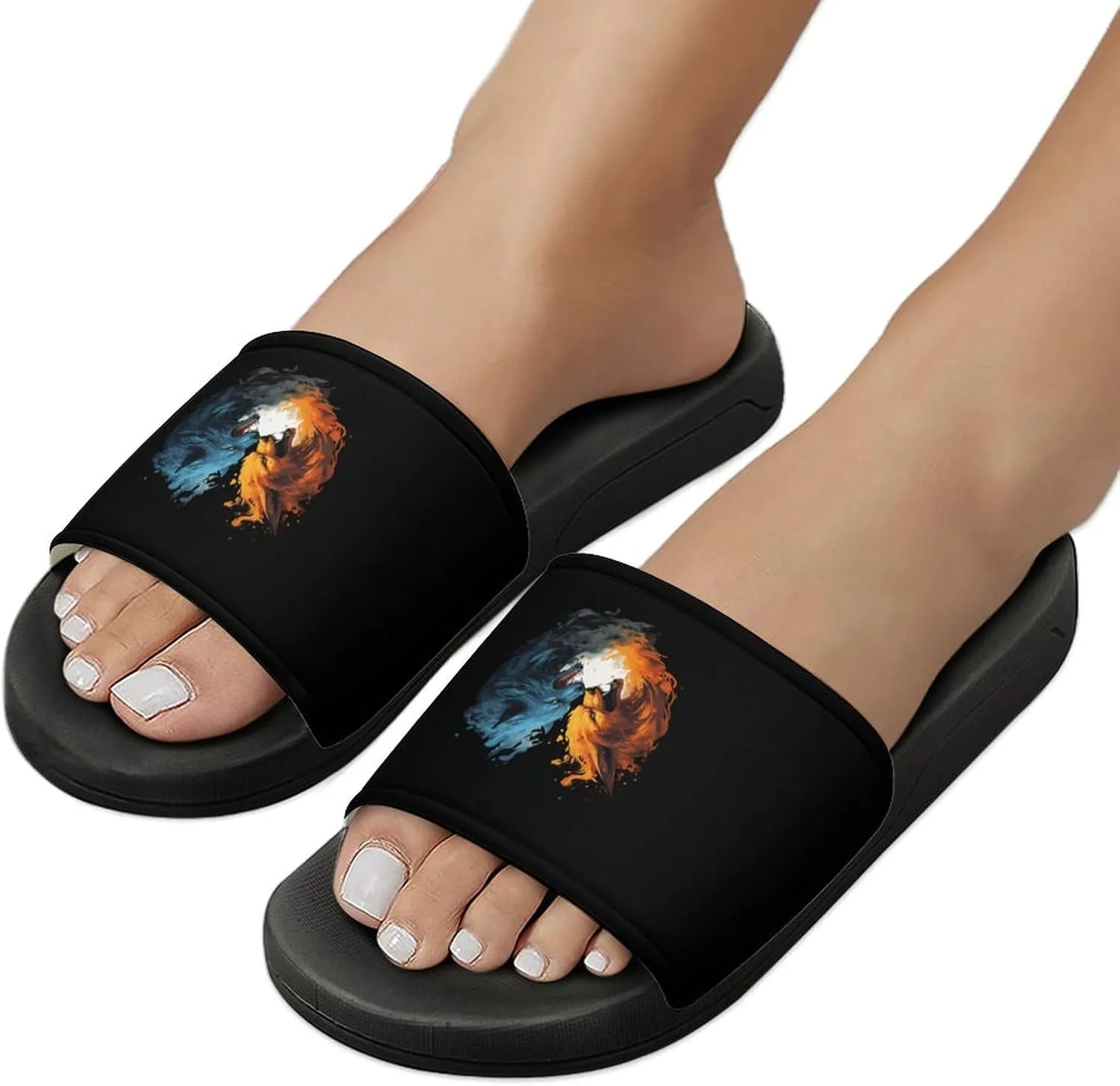 Wolf Face in Ice and Fire PVC Home Slippers Non Slip Shower Shoes Bathroom Slippers Sandals for Women Men