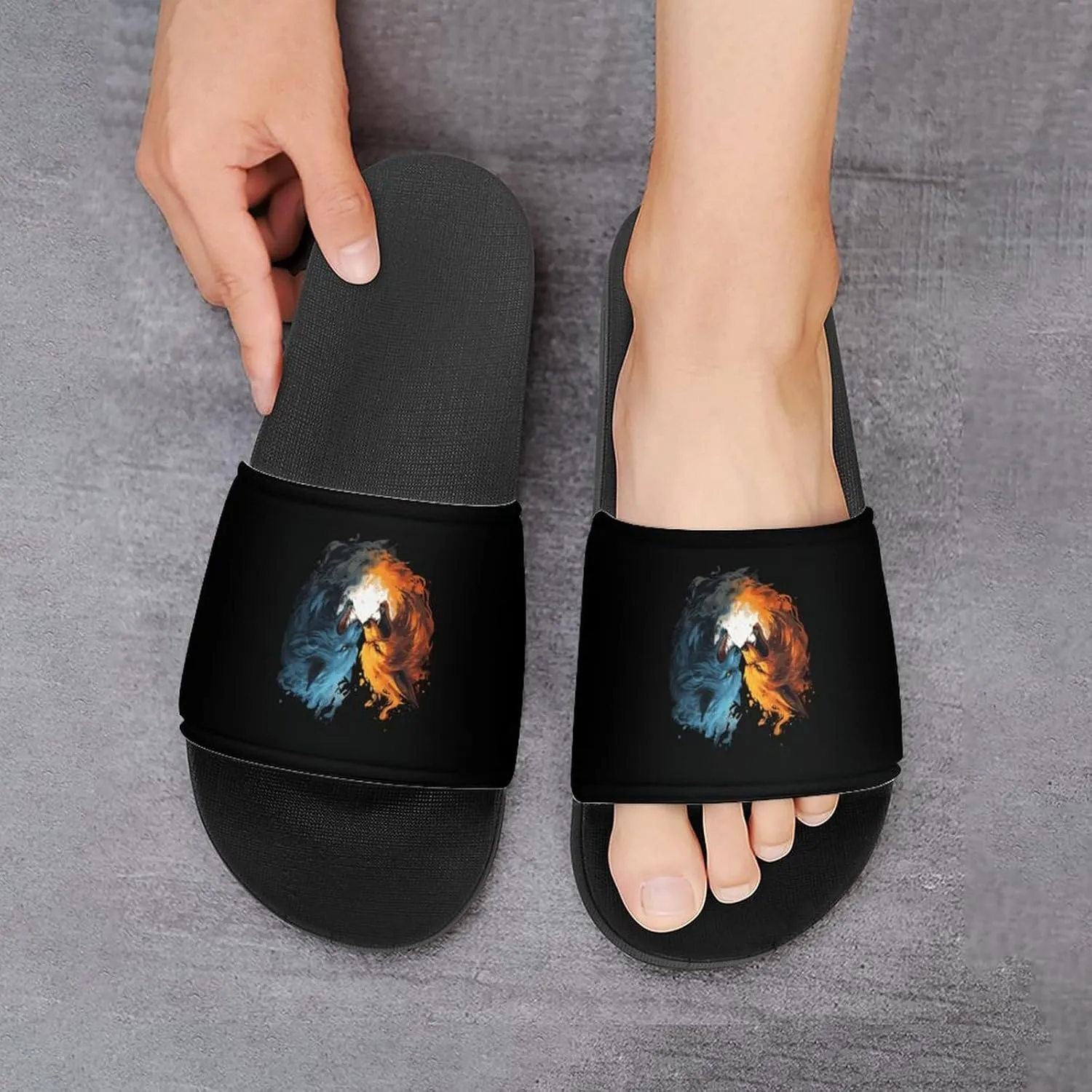 Wolf Face in Ice and Fire PVC Home Slippers Non Slip Shower Shoes Bathroom Slippers Sandals for Women Men