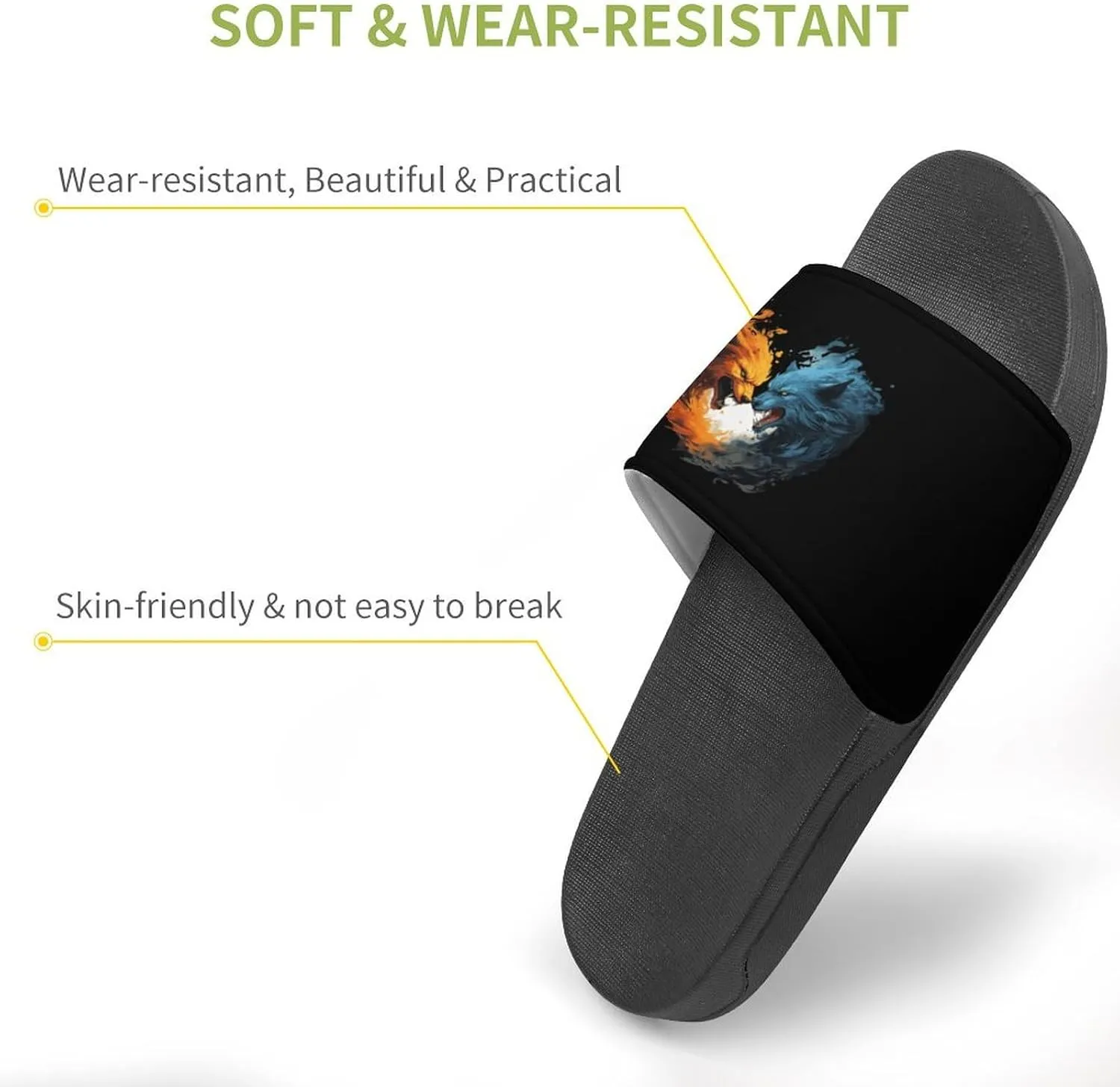 Wolf Face in Ice and Fire PVC Home Slippers Non Slip Shower Shoes Bathroom Slippers Sandals for Women Men