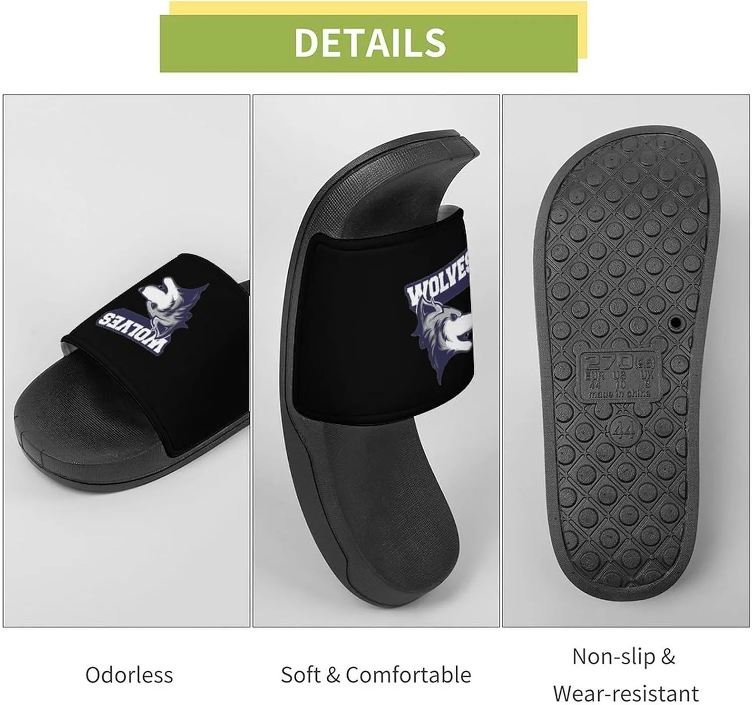 Wolf Head Shower Shoes PVC Home Slippers Non-Slip Quick Drying Bathroom Slipper for Indoor And Outdoor