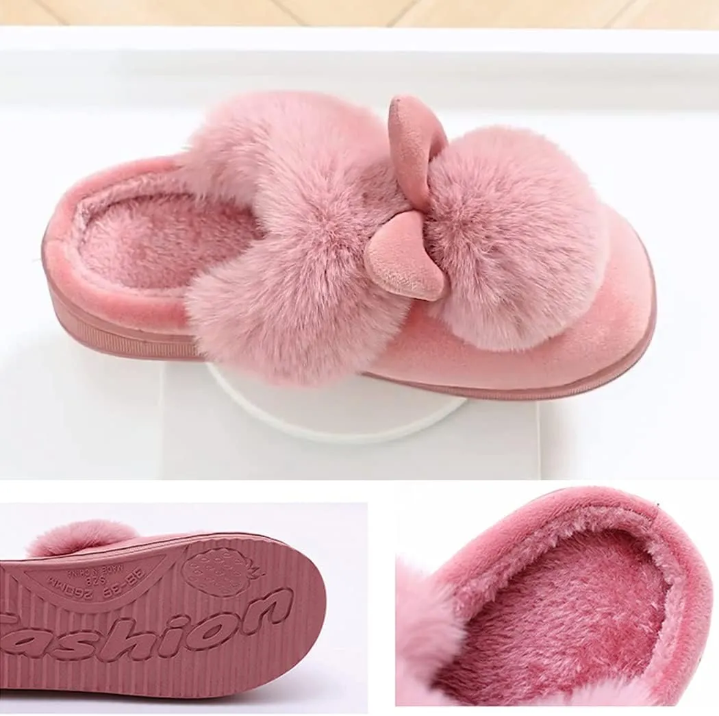 Women Cute Rabbit Ear Slippers House Non-Slip Soft Fluffy Bunny Slipper Indoor Winter Warm Plush Animal Shoes