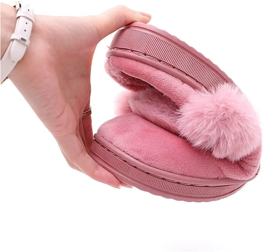 Women Cute Rabbit Ear Slippers House Non-Slip Soft Fluffy Bunny Slipper Indoor Winter Warm Plush Animal Shoes
