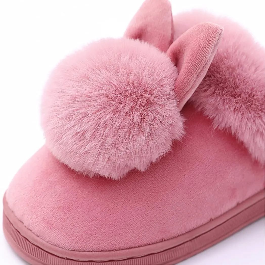 Women Cute Rabbit Ear Slippers House Non-Slip Soft Fluffy Bunny Slipper Indoor Winter Warm Plush Animal Shoes