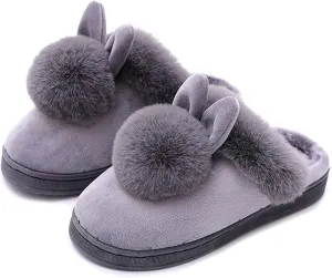 Women Cute Rabbit Ear Slippers House Non-Slip Soft Fluffy Bunny Slipper Indoor Winter Warm Plush Animal Shoes