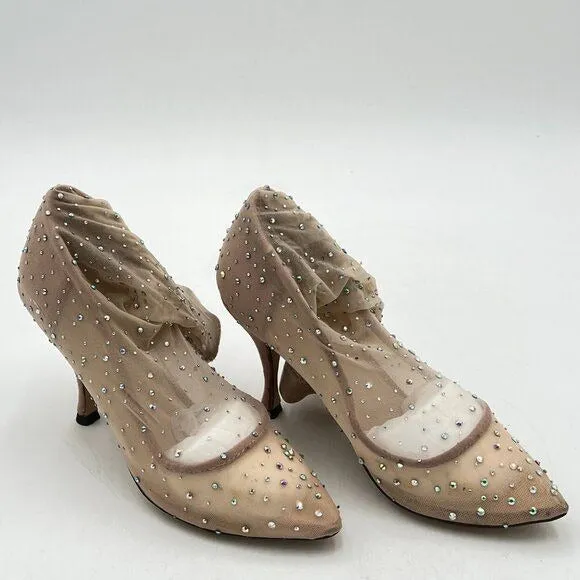 Women Dazzling Full Rhinestones Flexible Mesh Silk Stiletto High Heel Pumps Sock