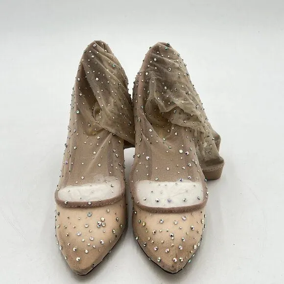 Women Dazzling Full Rhinestones Flexible Mesh Silk Stiletto High Heel Pumps Sock
