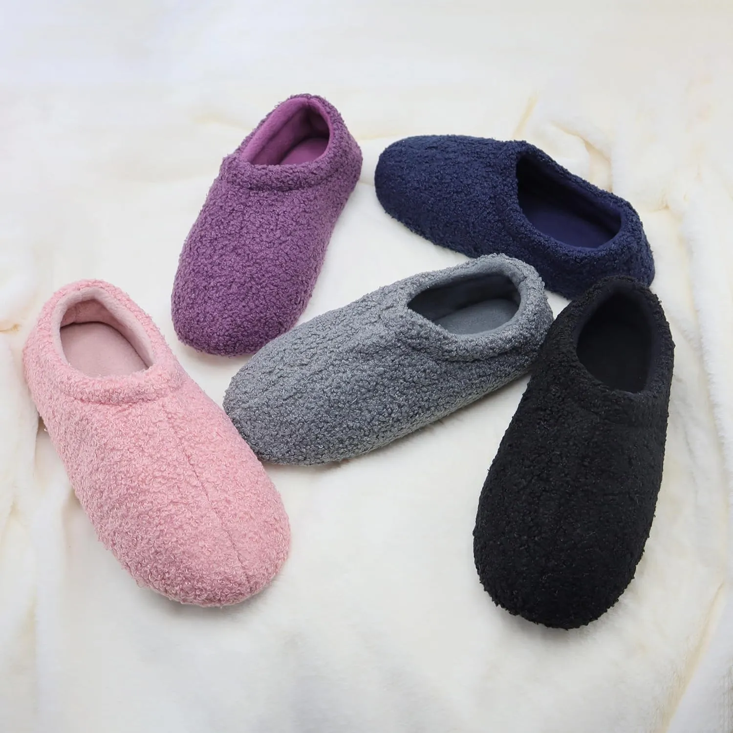 Women Home Fuzzy Slippers - Memory Slip-on Foam House Fur Soft Warm Slippers US5-12 B（M）