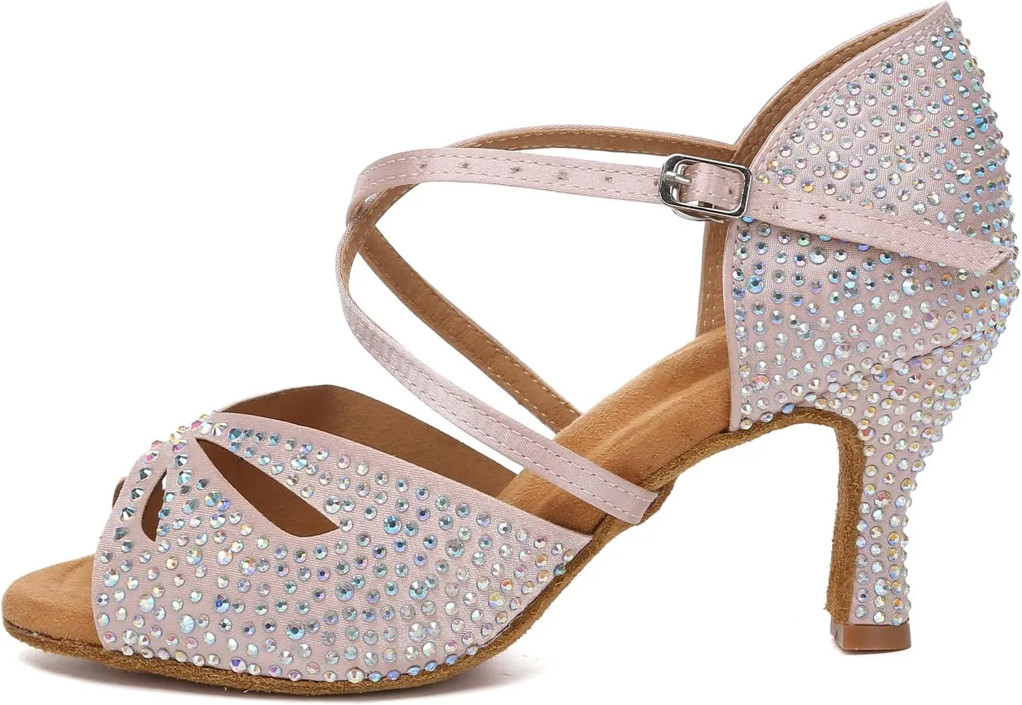 Women Latin Dance Shoes Rhinestones Open Toe Satin Professional Performance Bachata Salsa Ballroom Dancing Shoes,Model YCL642