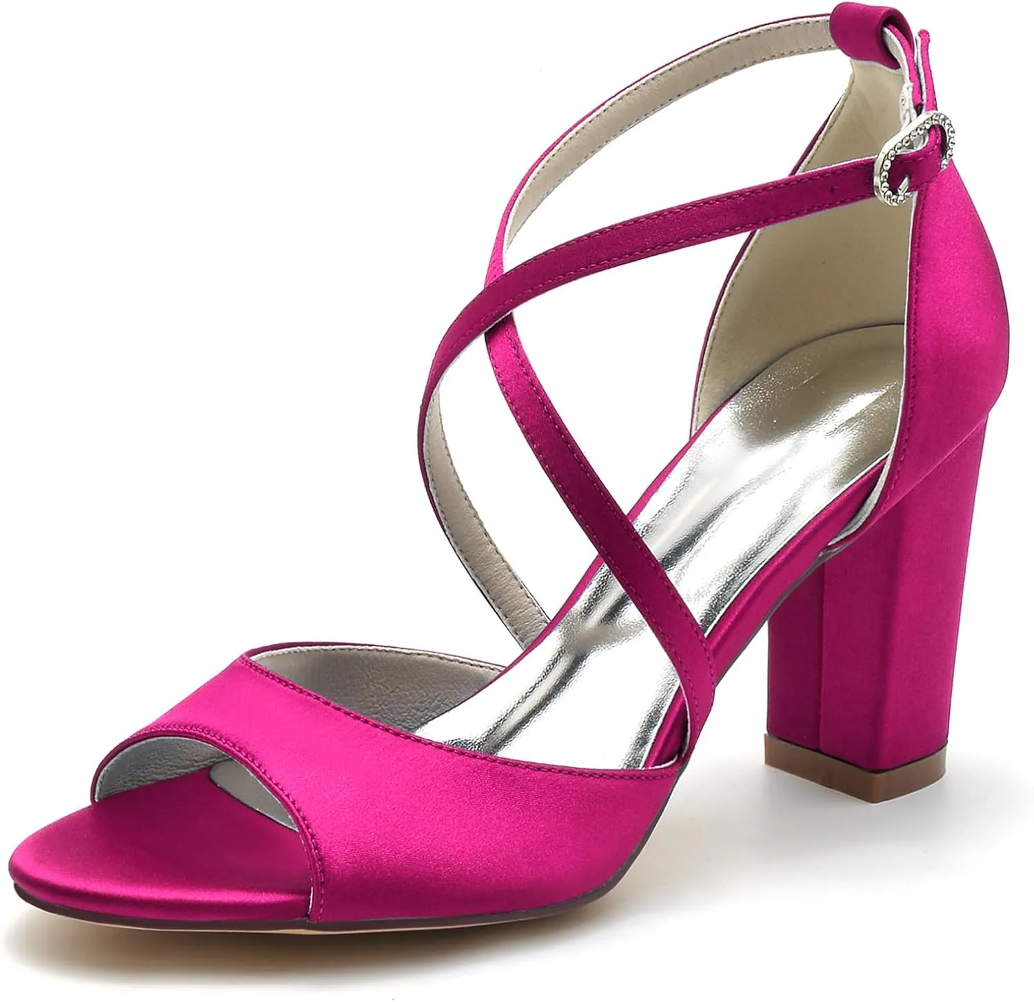 Women Open Toe Chunky Heel Shoes Strappy Wedding Party Bridal Sandals Evening Crisscross Straps High Heels