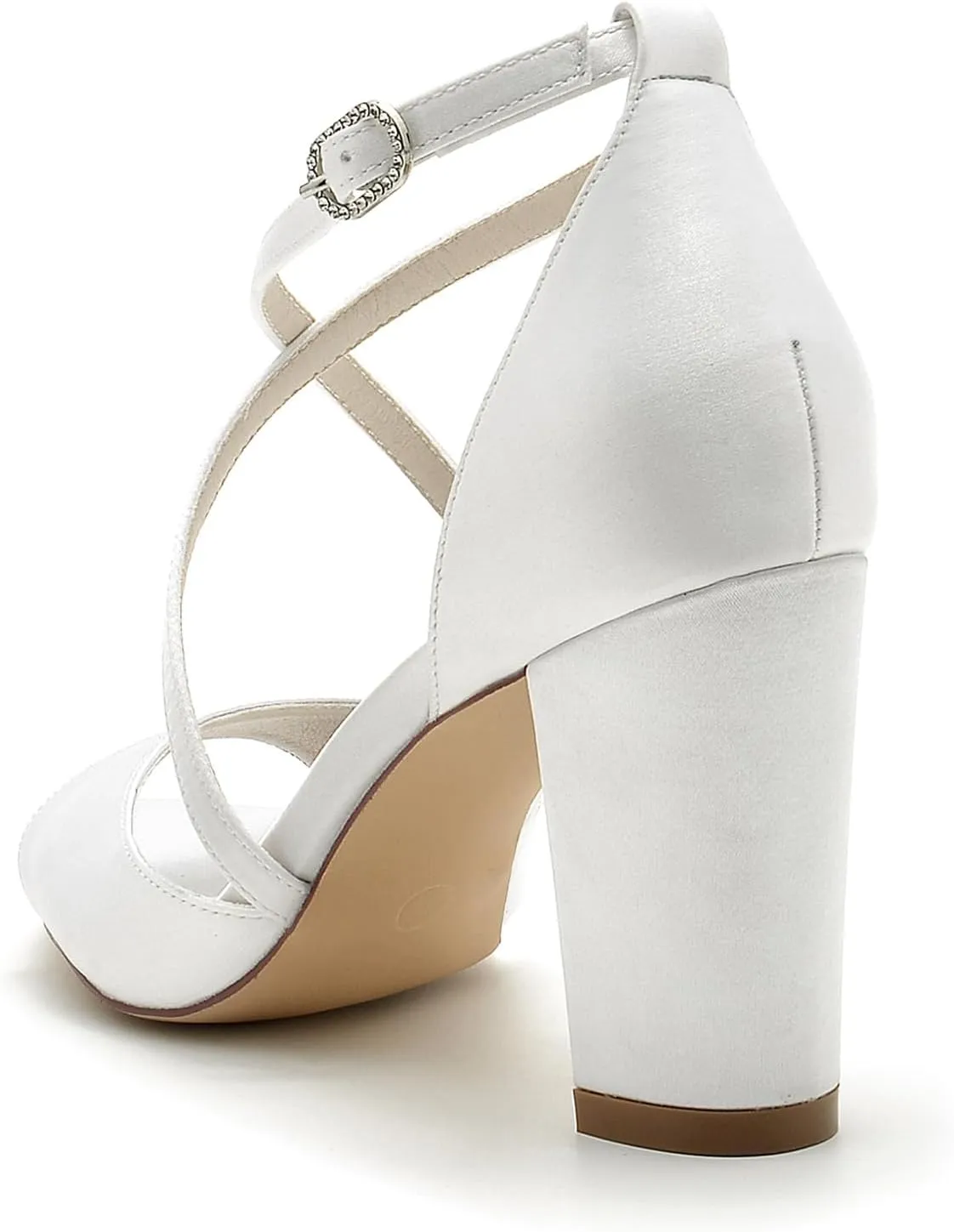 Women Open Toe Chunky Heel Shoes Strappy Wedding Party Bridal Sandals Evening Crisscross Straps High Heels