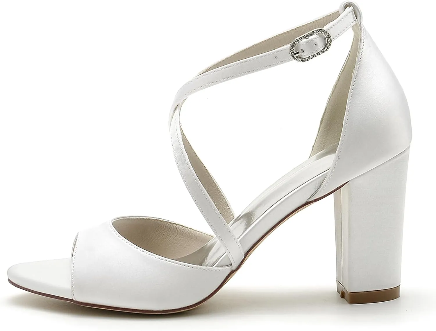 Women Open Toe Chunky Heel Shoes Strappy Wedding Party Bridal Sandals Evening Crisscross Straps High Heels