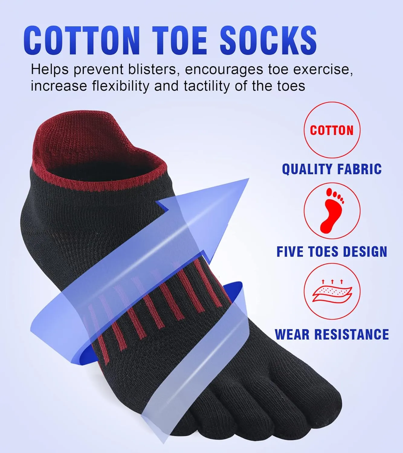 Women Toe Socks 5 Finger Cotton Wicking Athletic 6 Pack 3 Pack