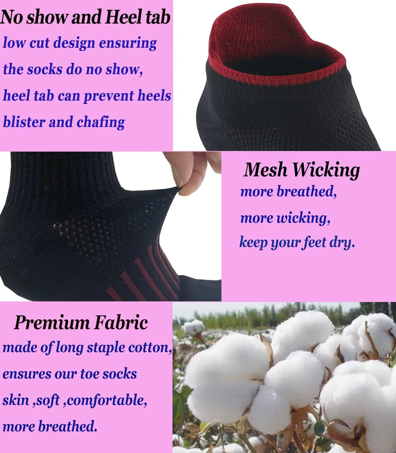 Women Toe Socks 5 Finger Cotton Wicking Athletic 6 Pack 3 Pack
