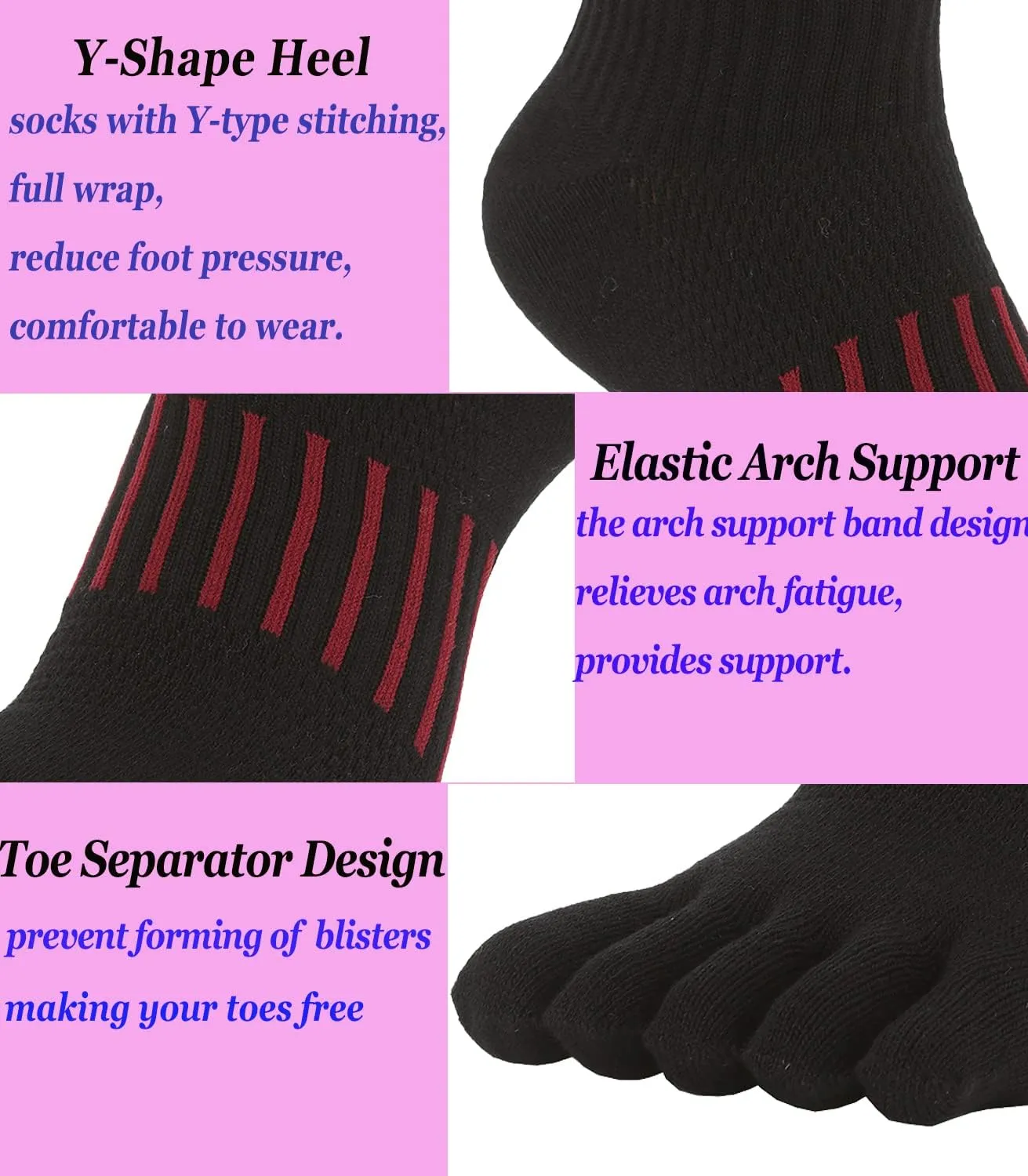 Women Toe Socks 5 Finger Cotton Wicking Athletic 6 Pack 3 Pack