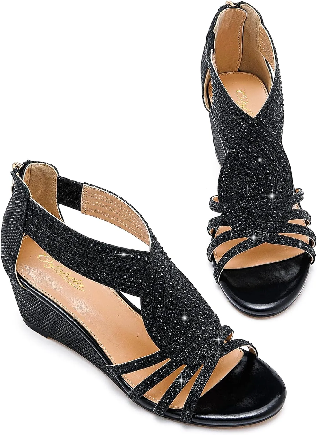 Women Wedge Sandals Sparkly Rhinestone Open Toe Fashion Dressy Sandals Evening Wedding Prom Shoes