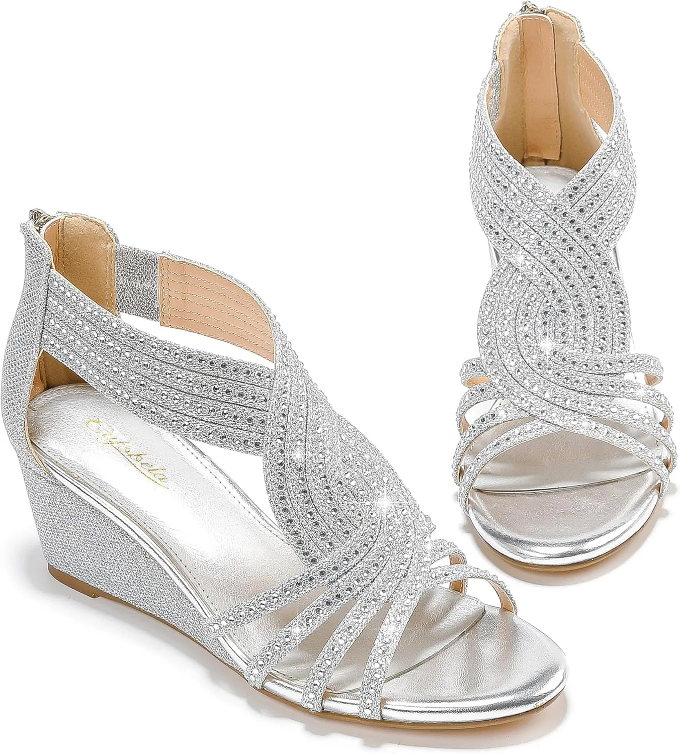 Women Wedge Sandals Sparkly Rhinestone Open Toe Fashion Dressy Sandals Evening Wedding Prom Shoes