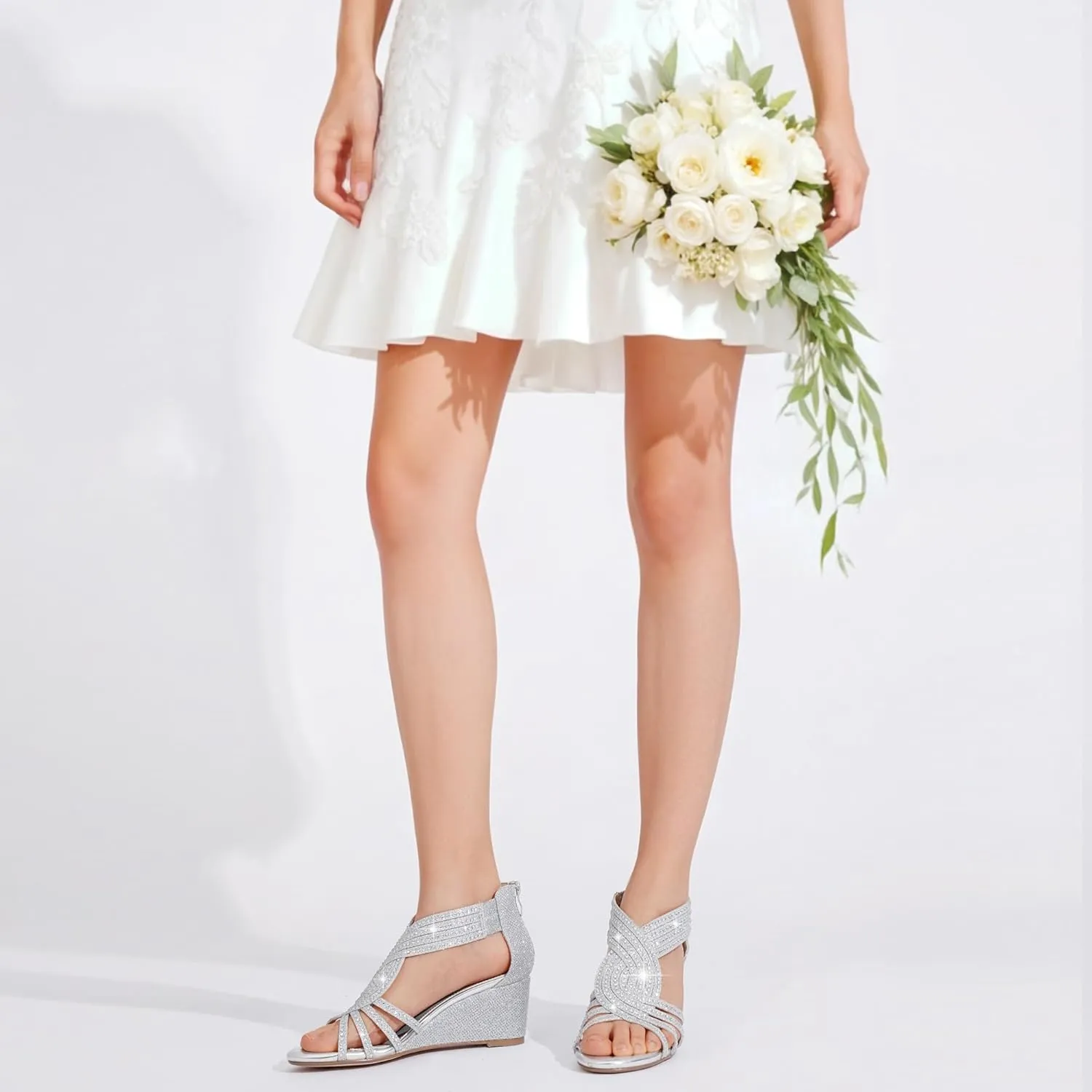 Women Wedge Sandals Sparkly Rhinestone Open Toe Fashion Dressy Sandals Evening Wedding Prom Shoes