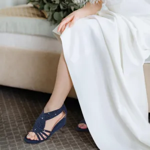 Women Wedge Sandals Sparkly Rhinestone Open Toe Fashion Dressy Sandals Evening Wedding Prom Shoes