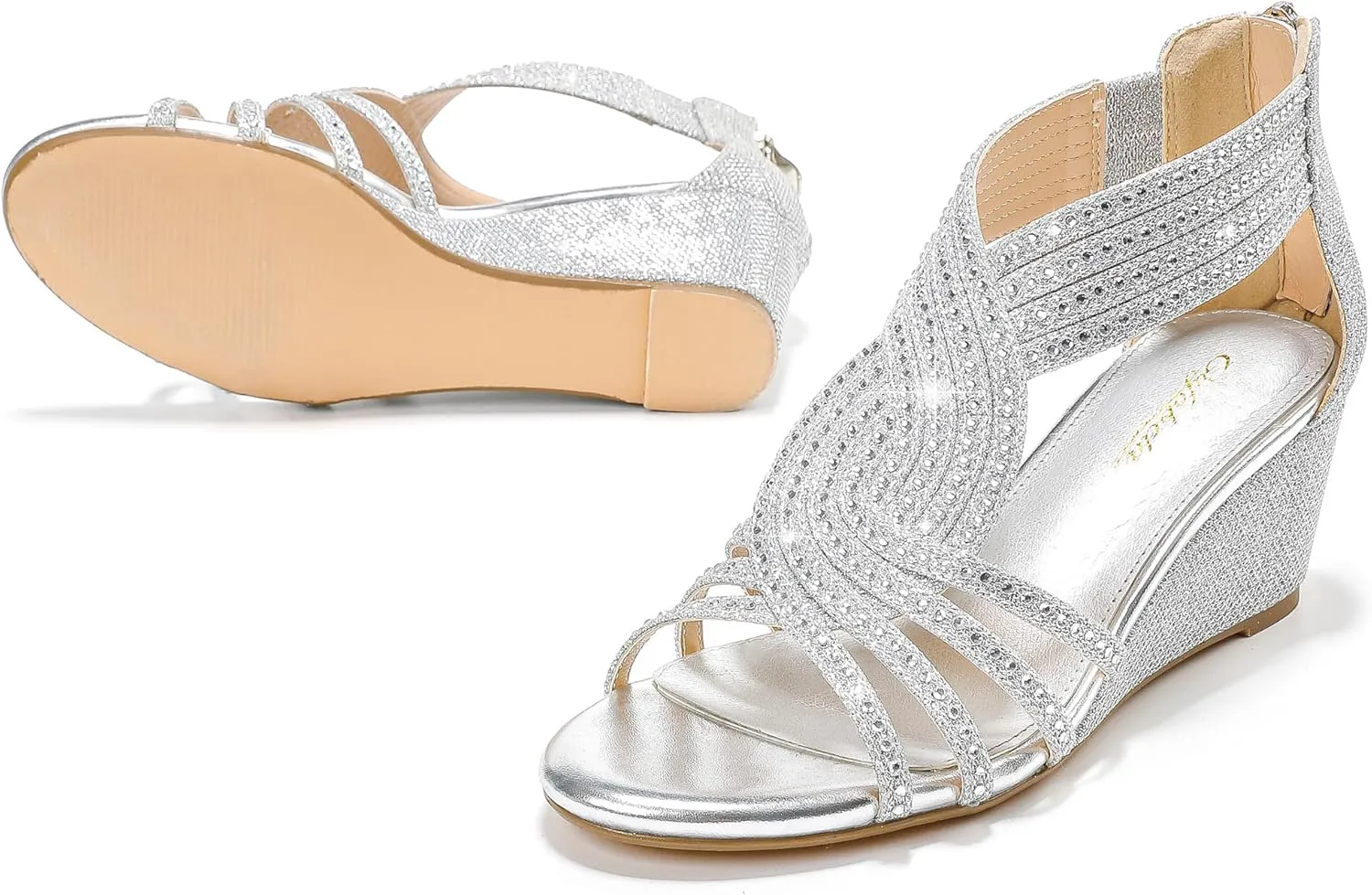 Women Wedge Sandals Sparkly Rhinestone Open Toe Fashion Dressy Sandals Evening Wedding Prom Shoes