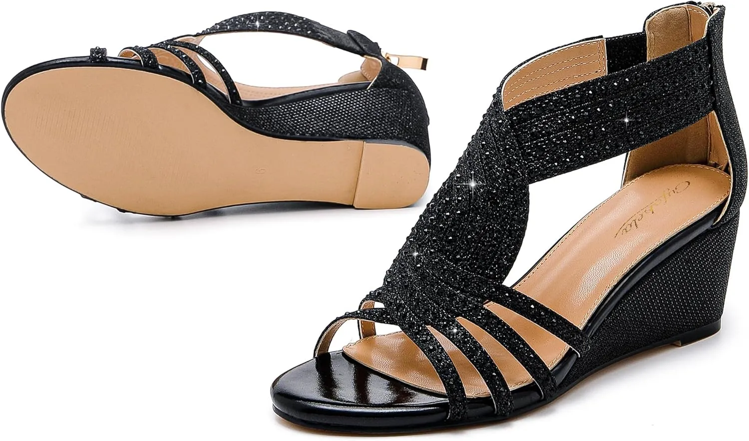 Women Wedge Sandals Sparkly Rhinestone Open Toe Fashion Dressy Sandals Evening Wedding Prom Shoes