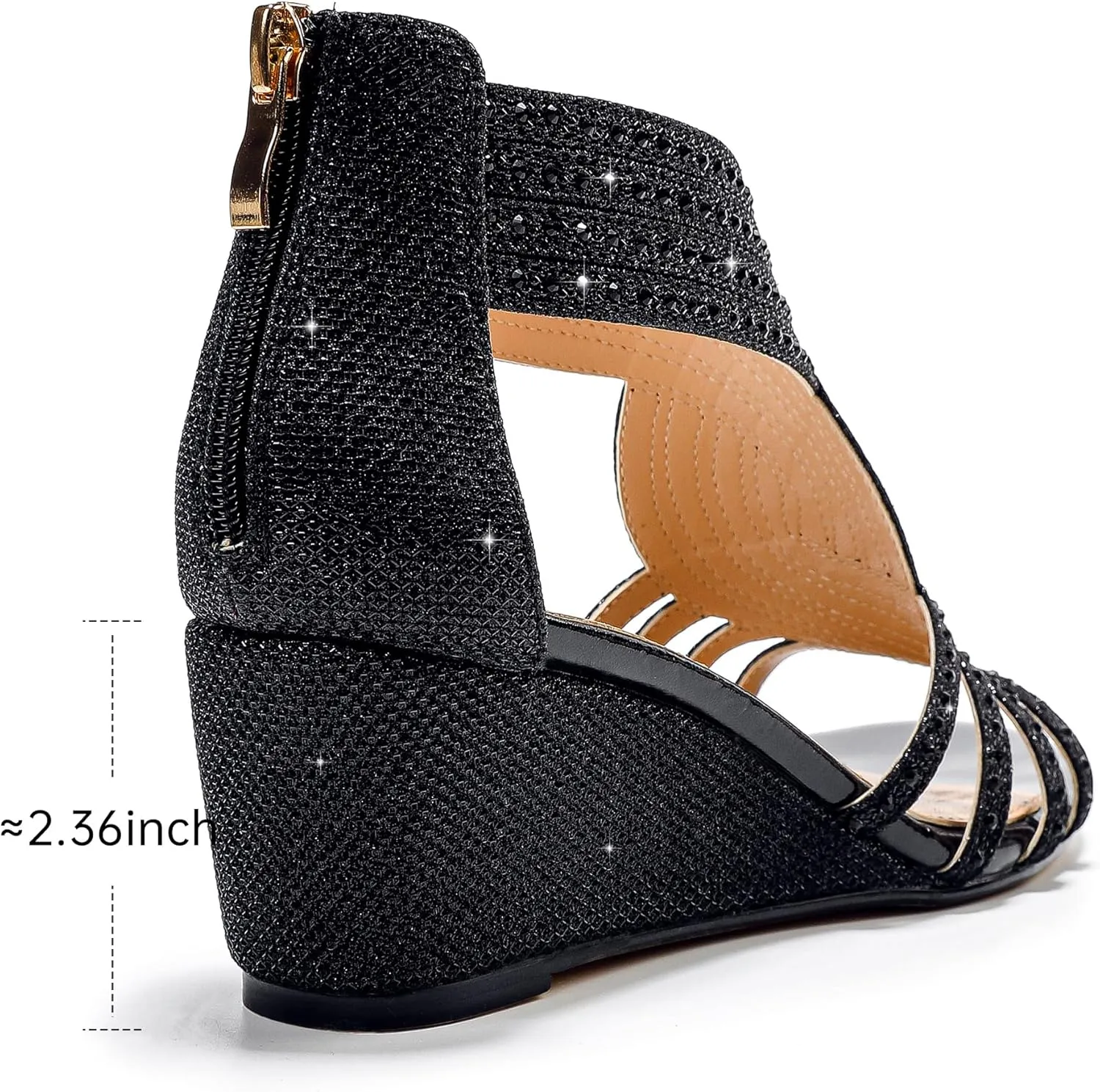Women Wedge Sandals Sparkly Rhinestone Open Toe Fashion Dressy Sandals Evening Wedding Prom Shoes