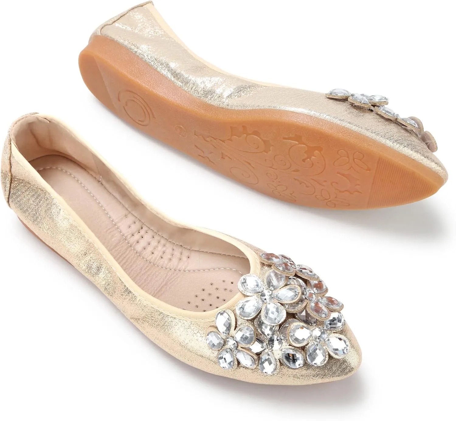 Women's Ballet Flats Rhinestone Soft Wedding Ballerina Shoes Foldable Sparkly Dress Comfort Slip on Flat Shoes