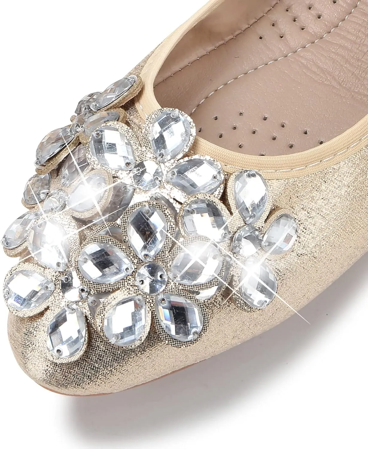 Women's Ballet Flats Rhinestone Soft Wedding Ballerina Shoes Foldable Sparkly Dress Comfort Slip on Flat Shoes