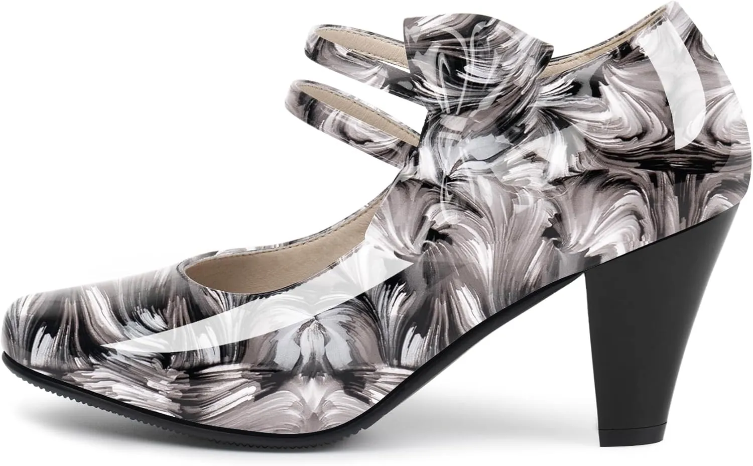 Women's Bowknot Patent Leather Sweet Closed Toe Chunky High Heel Mary Janes Pumps Almond Toe Hook Loop Ankle Strap Vintage Shoes