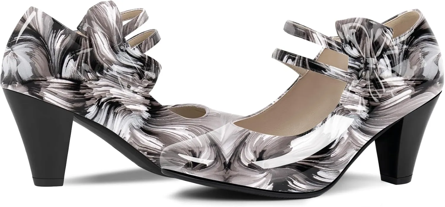 Women's Bowknot Patent Leather Sweet Closed Toe Chunky High Heel Mary Janes Pumps Almond Toe Hook Loop Ankle Strap Vintage Shoes