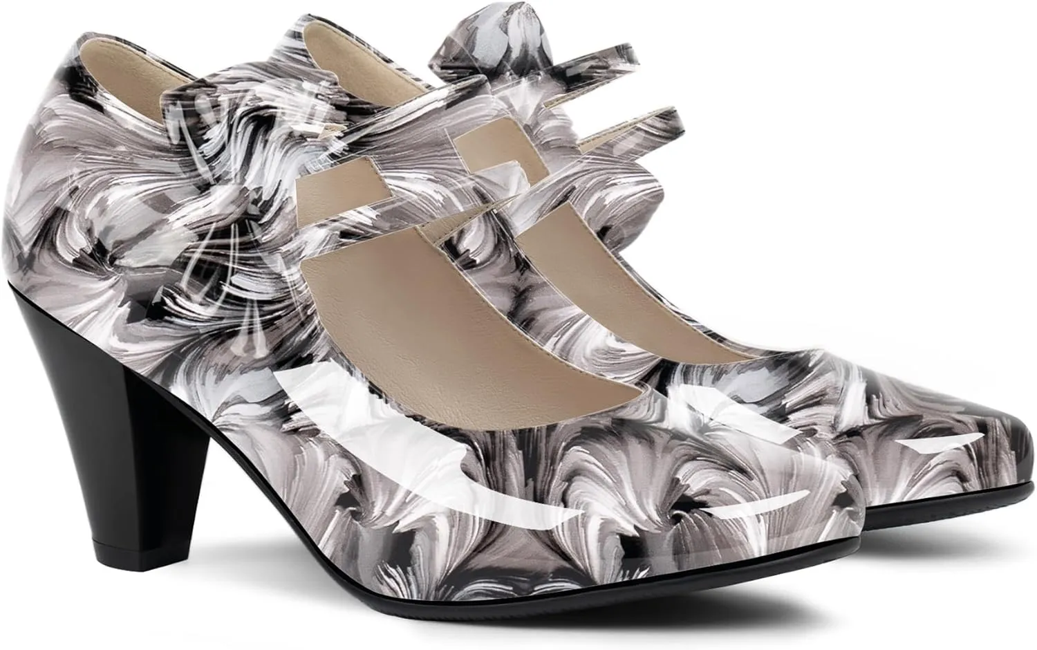 Women's Bowknot Patent Leather Sweet Closed Toe Chunky High Heel Mary Janes Pumps Almond Toe Hook Loop Ankle Strap Vintage Shoes