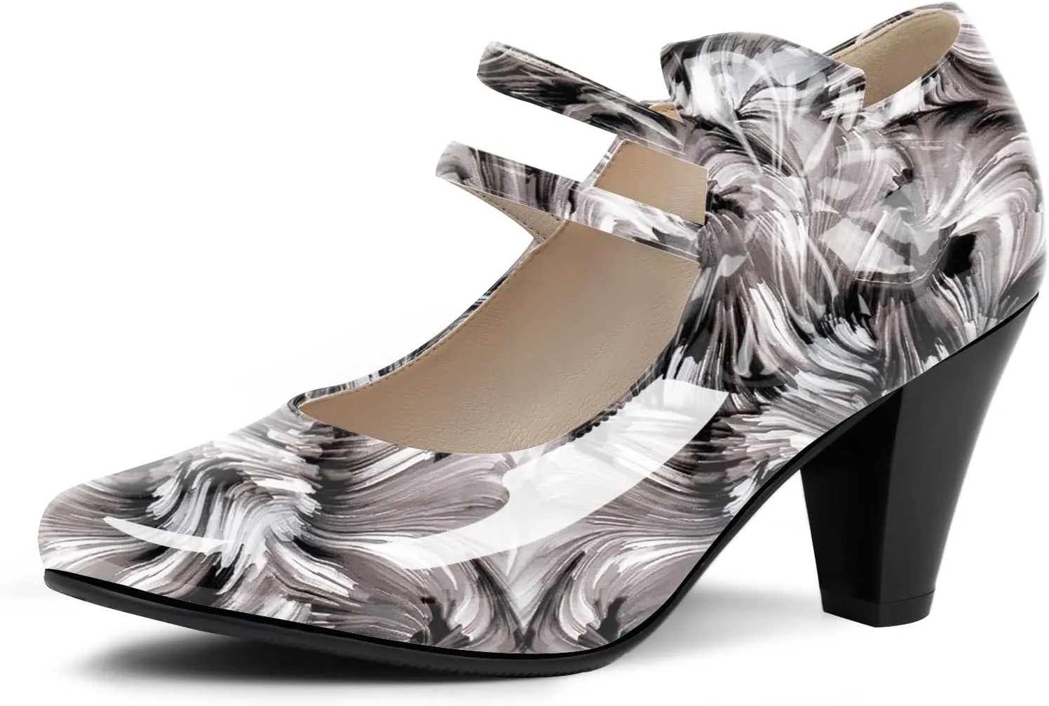 Women's Bowknot Patent Leather Sweet Closed Toe Chunky High Heel Mary Janes Pumps Almond Toe Hook Loop Ankle Strap Vintage Shoes