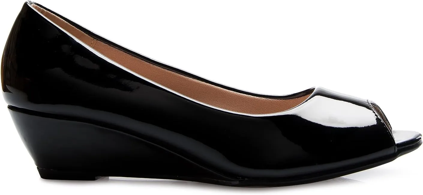 Womens Classic Open Toe Kitten Heel Wedges | Dress, Work, Party Low Heeled