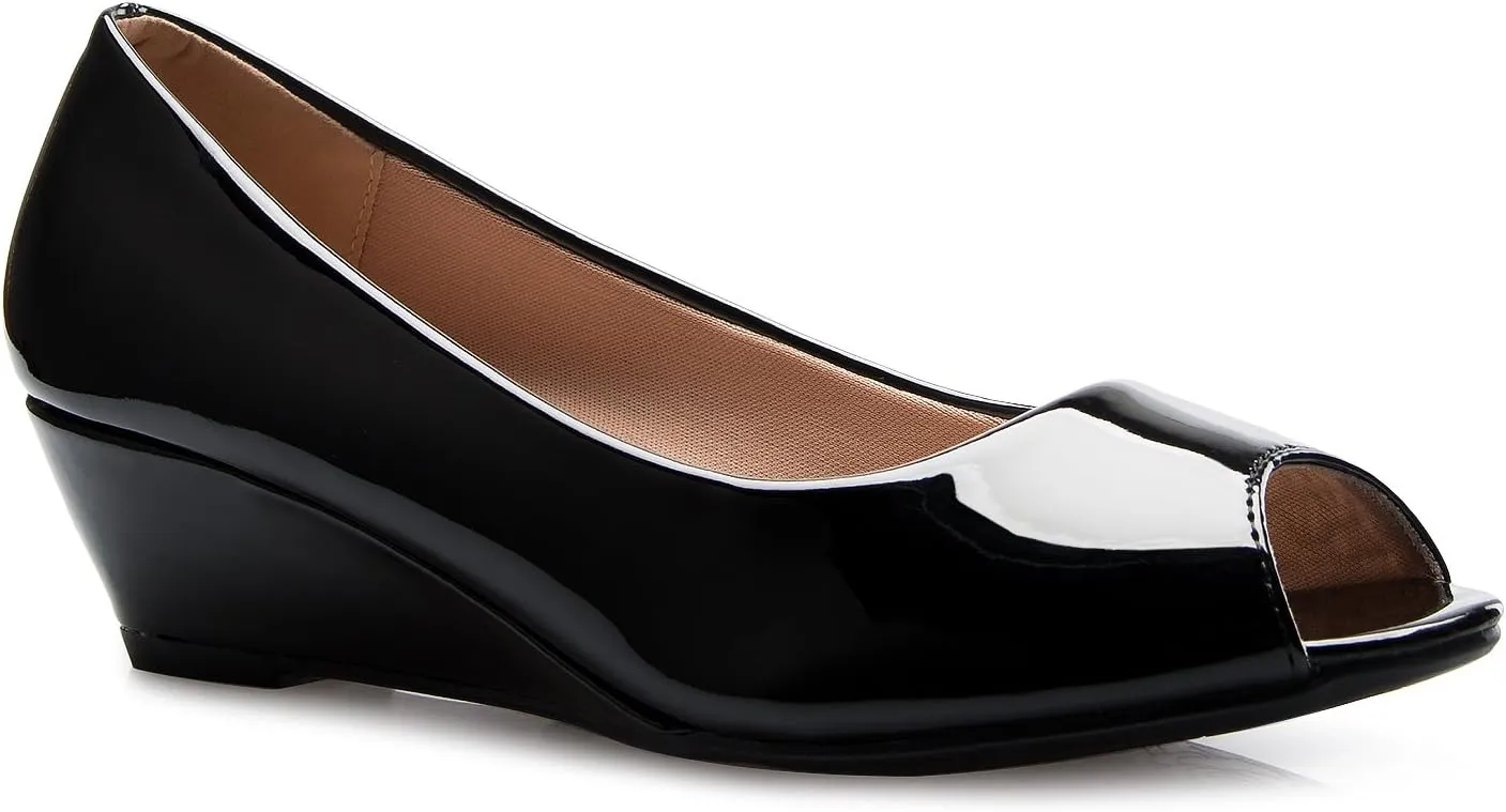 Womens Classic Open Toe Kitten Heel Wedges | Dress, Work, Party Low Heeled