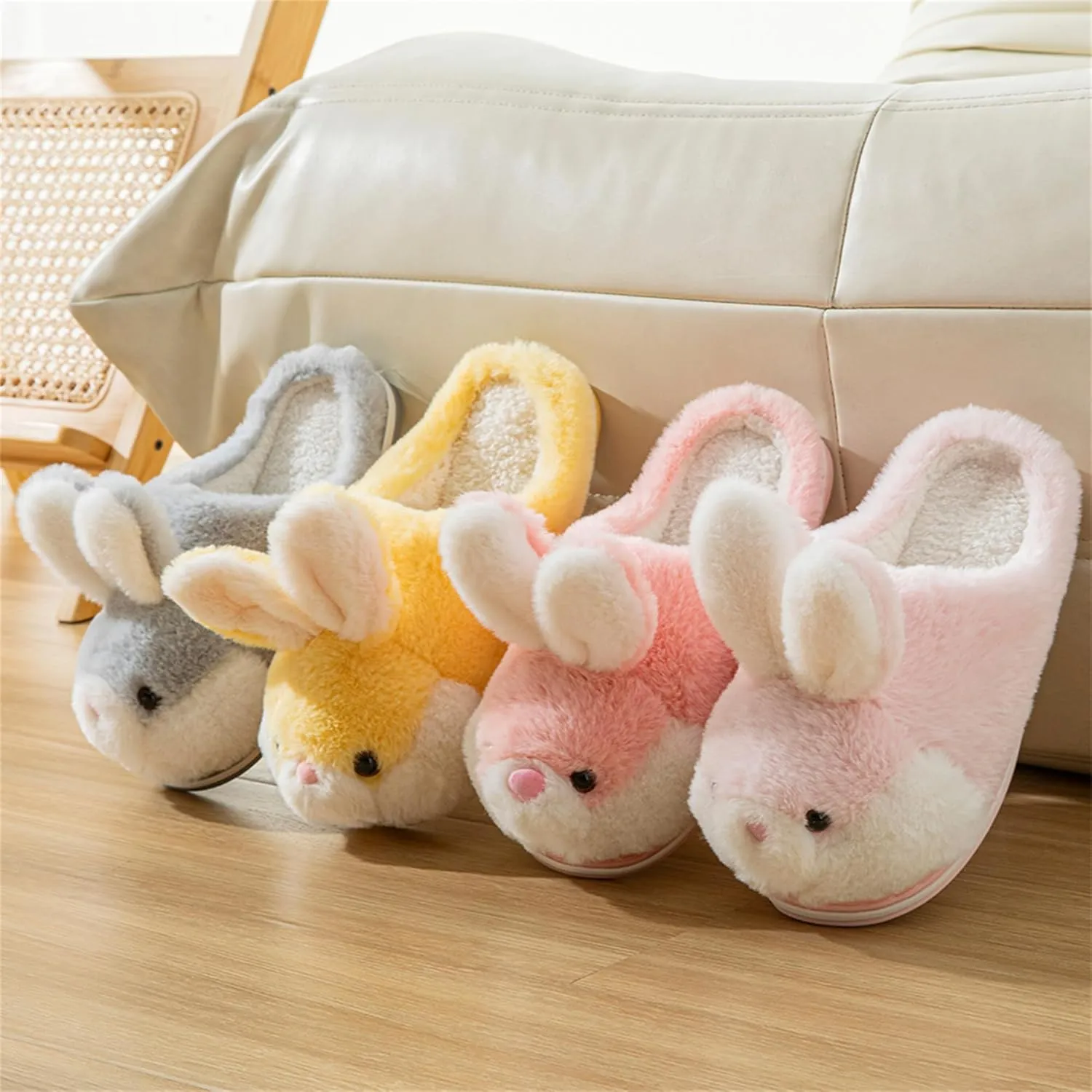 Women's Cute Rabbit Animal Slippers - Novelty Cozy Fuzzy Soft Plush Winter Warm House Shoes Cotton Slippers